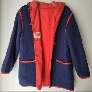 Vintage navy blue and red hooded coat